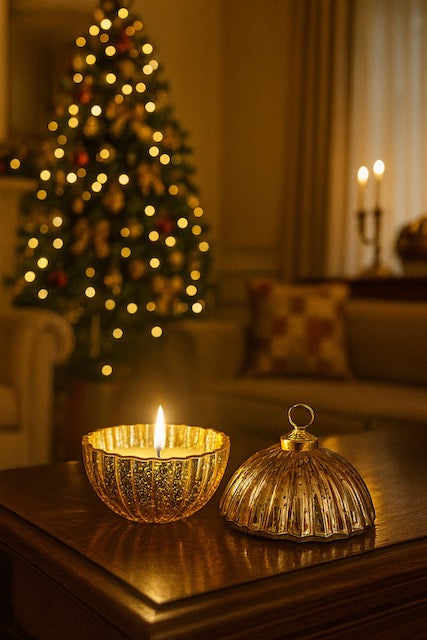Gold Mercury Glass Ornament Candle with Lid – Holiday and Home Decor