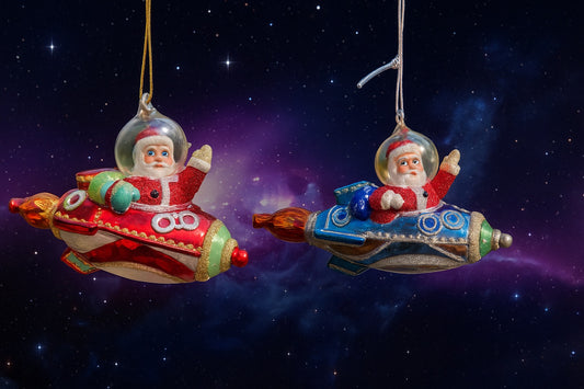 Kurt Adler Noble Gems Santa In Rocketship Glass Ornament NB1784