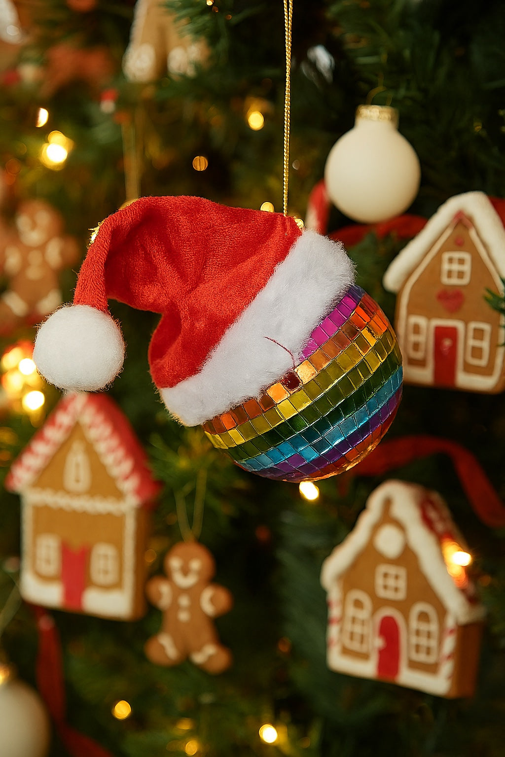 Kurt Adler 80mm Pride Mirrorball with Santa Hat