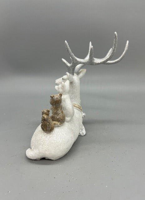 White Christmas Reindeer Figurine with Woodland Animals – Holiday Tabletop Decor (Sold Seperately)