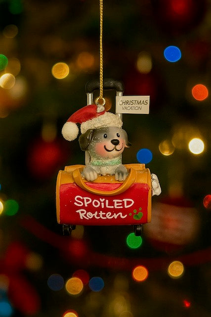 Kurt Adler 3.5" Dog Suitcase Ornaments – Spoiled Rotten & Ruff Life Christmas Travel Decor F4492