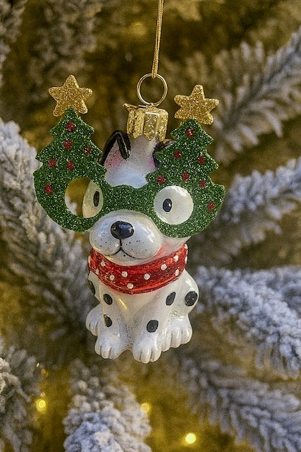 Kurt Adler Noble Gems Christmas Dog Ornament with Sunglasses – 4" Glass Holiday Decor (Sold Separately)