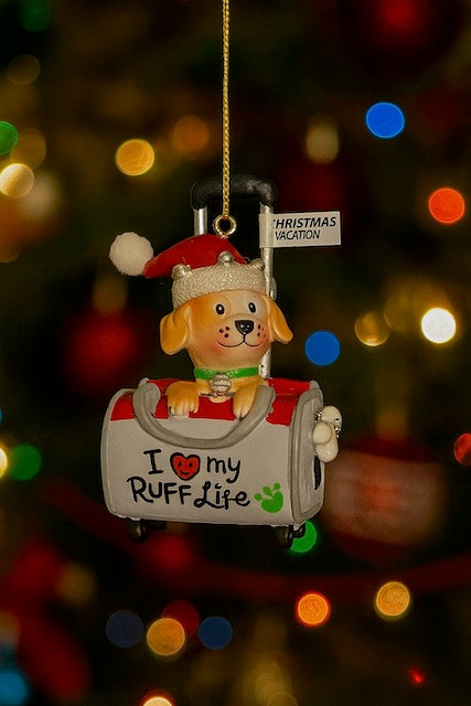 Kurt Adler 3.5" Dog Suitcase Ornaments – Spoiled Rotten & Ruff Life Christmas Travel Decor F4492