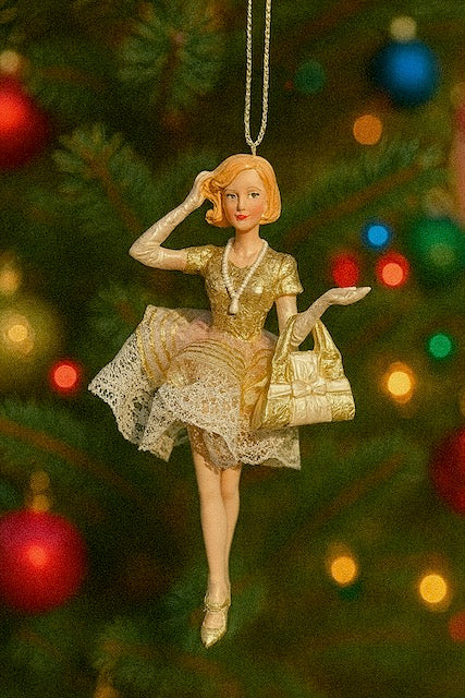 Kurt Adler Platnium and White Modern Shopping Girl 6" Christmas Ornament
