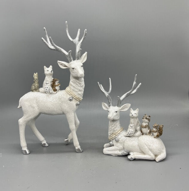 White Christmas Reindeer Figurine with Woodland Animals – Holiday Tabletop Decor (Sold Seperately)