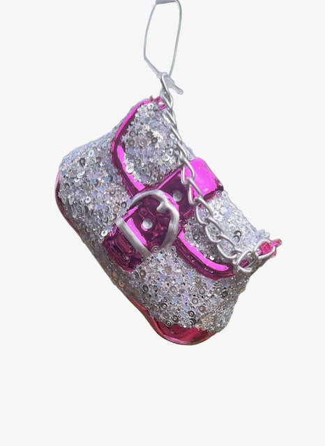 Kurt Adler 4.5" Glass Purse Ornaments – Pink and Silver Handbag Design (Sold Separately) T3693