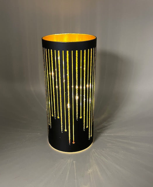 Midnight Blue Glass Cylinder Candle Holder – Starry Night Cutout Design 8"