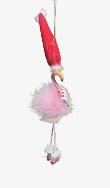 Kurt Adler 7.5" Pink Flamingo Christmas Ornament with Santa Hat and Fuzzy Feathers W6647