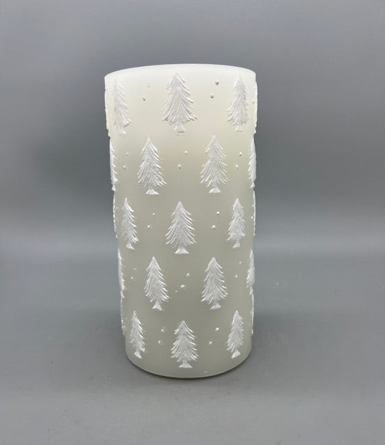 LED Water Candle with Embossed Christmas Tree Design – 8" Holiday Decor