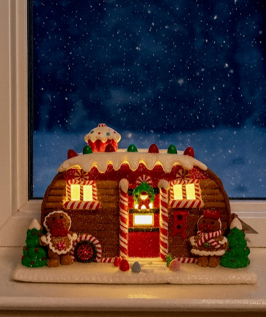 Kurt Adler 6" LED Gingerbread Camper – Battery Operated Lighted Christmas Decoration