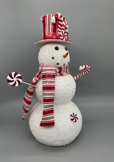 13" Peppermint Snowman Christmas Decoration – Styrofoam Holiday Tabletop Figure