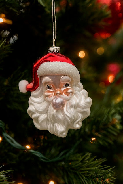 Kurt Adler 5.25 Inch Glass Santa Head with Bubble Gum Ornament T2290