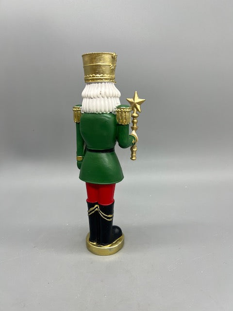 8-Inch Green and Red Nutcracker King with Gold Crown and Star Staff Christmas Figurine 97274