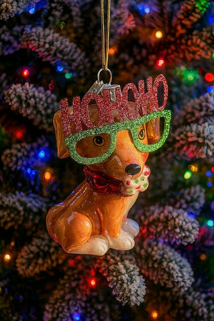 Kurt Adler Noble Gems Christmas Dog Ornament with Sunglasses – 4" Glass Holiday Decor (Sold Separately)