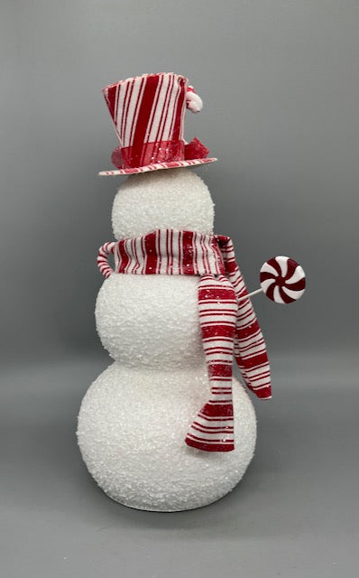 13" Peppermint Snowman Christmas Decoration – Styrofoam Holiday Tabletop Figure