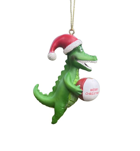 Kurt Adler 3.5" Alligator Christmas Ornament – Santa Hat with Lights or Beach Ball (Sold Separately)