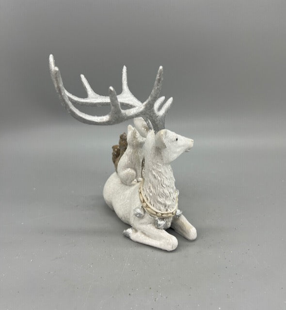White Christmas Reindeer Figurine with Woodland Animals – Holiday Tabletop Decor (Sold Seperately)