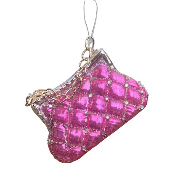 Kurt Adler 4.5" Glass Purse Ornaments – Pink and Silver Handbag Design (Sold Separately) T3693