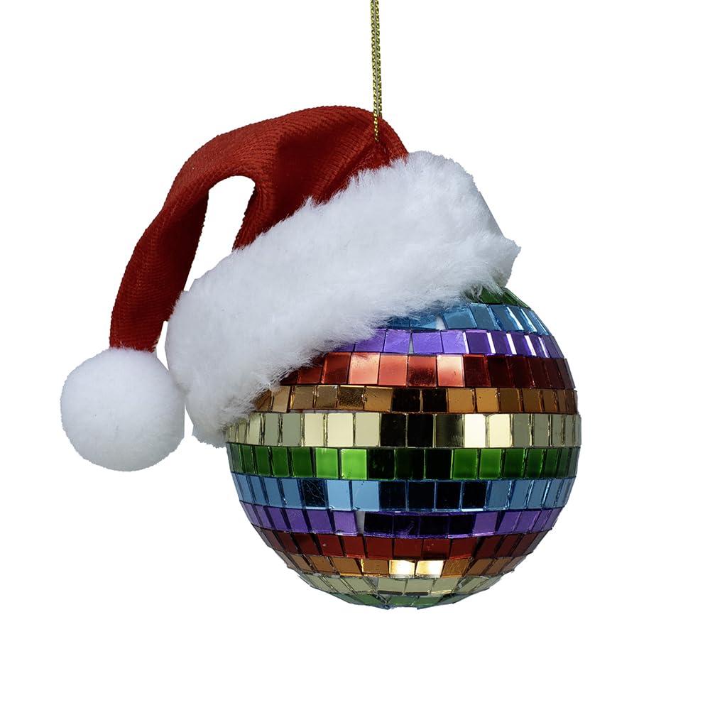 Kurt Adler 80mm Pride Mirrorball with Santa Hat
