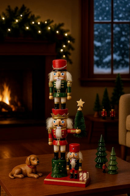 Kurt Adler Battery Operated Stacked Nutcracker with Tree 18 Inch Multicolor