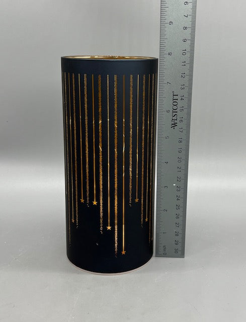 Midnight Blue Glass Cylinder Candle Holder – Starry Night Cutout Design 8"