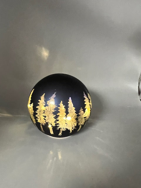 Set of 3 Midnight Blue Glass Light-Up Forest Scene Orbs with Timer