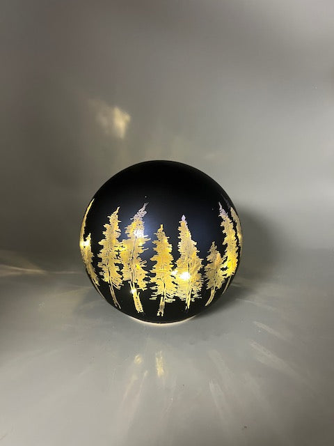 Set of 3 Midnight Blue Glass Light-Up Forest Scene Orbs with Timer