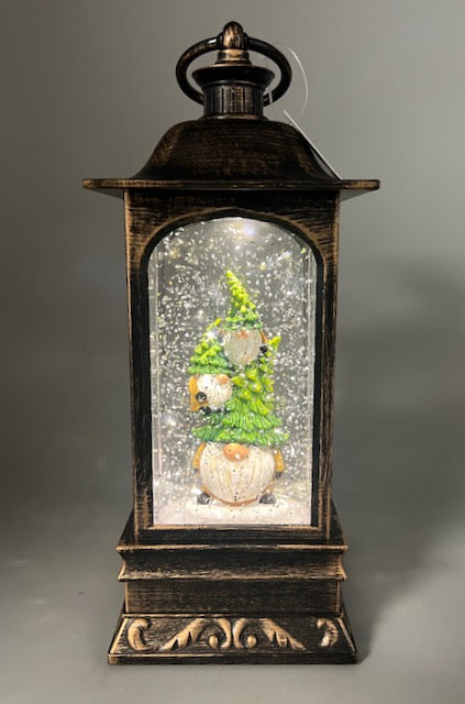 10.75 Bronze LED Lighted Gnome Stack Christmas Snow Globe Lantern
