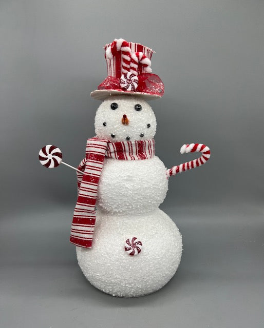 13" Peppermint Snowman Christmas Decoration – Styrofoam Holiday Tabletop Figure