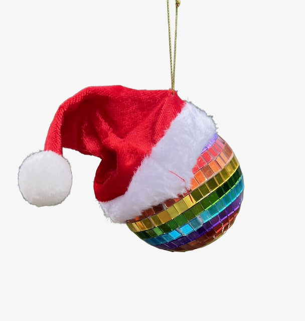 Kurt Adler 80mm Pride Mirrorball with Santa Hat
