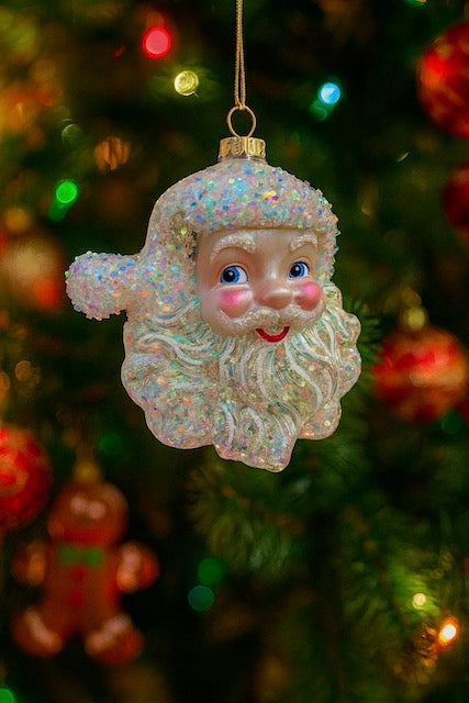 Kurt Adler 5.5 Inch Glass Santa Head Ornament T3589