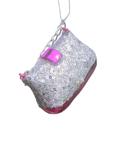 Kurt Adler 4.5" Glass Purse Ornaments – Pink and Silver Handbag Design (Sold Separately) T3693