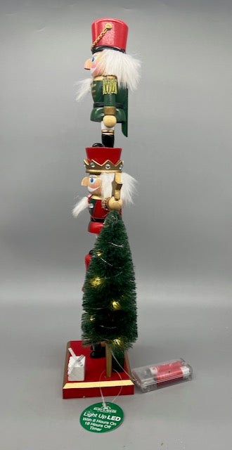 Kurt Adler Battery Operated Stacked Nutcracker with Tree 18 Inch Multicolor