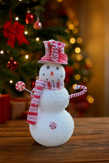 13" Peppermint Snowman Christmas Decoration – Styrofoam Holiday Tabletop Figure