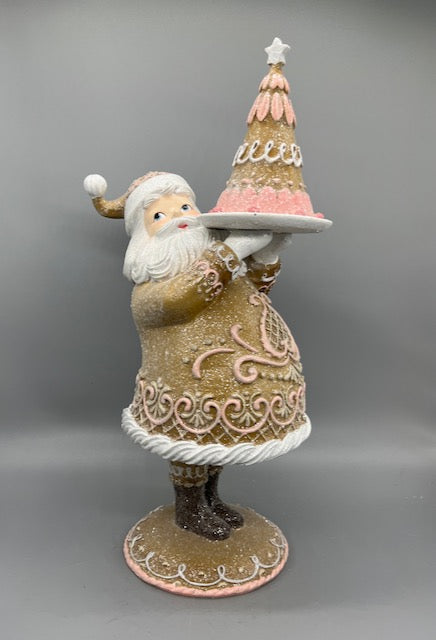 December Diamonds 16" Santa Claus Holding Gingerbread Christmas Tree Figurine