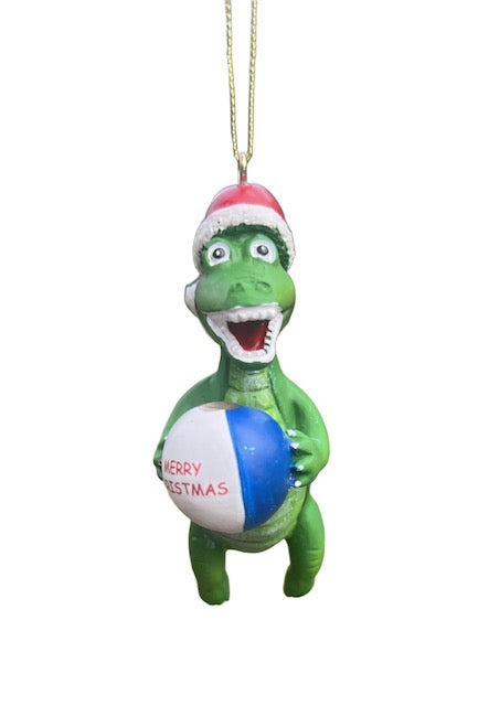 Kurt Adler 3.5" Alligator Christmas Ornament – Santa Hat with Lights or Beach Ball (Sold Separately)