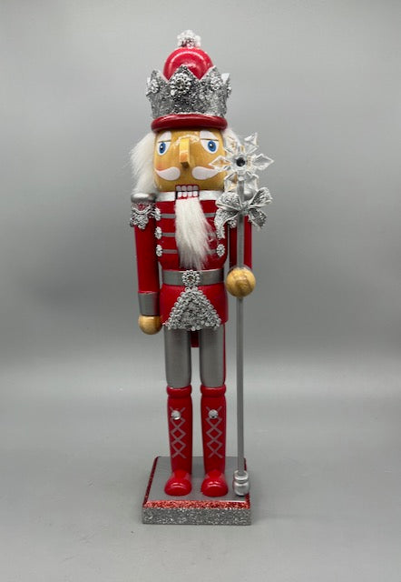 Kurt Adler 15-Inch Red and Silver Nutcracker King with Crown and Staff