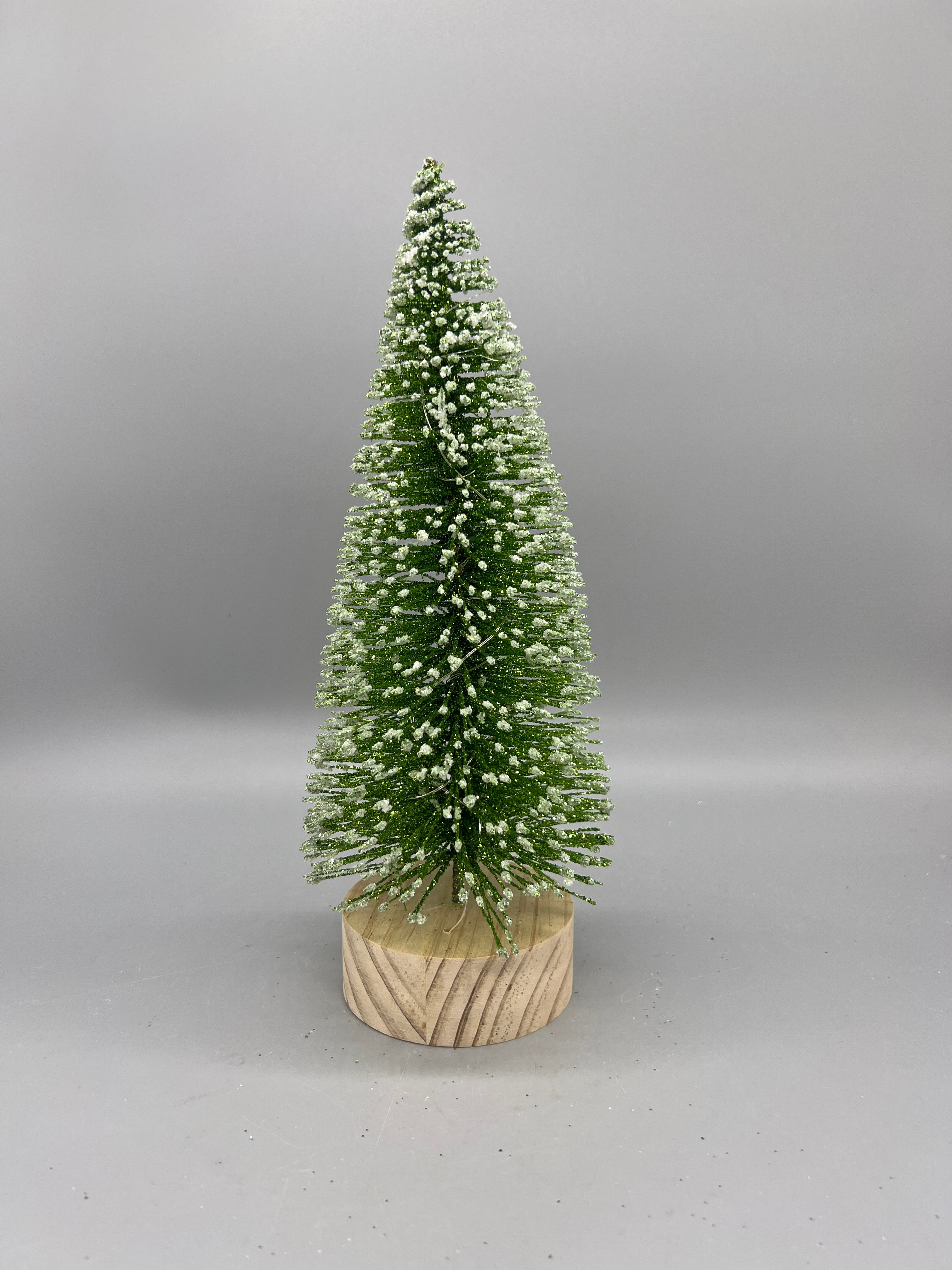 Light Up Bottle Brush Christmas Trees with Wood Base – Holiday Tabletop Décor