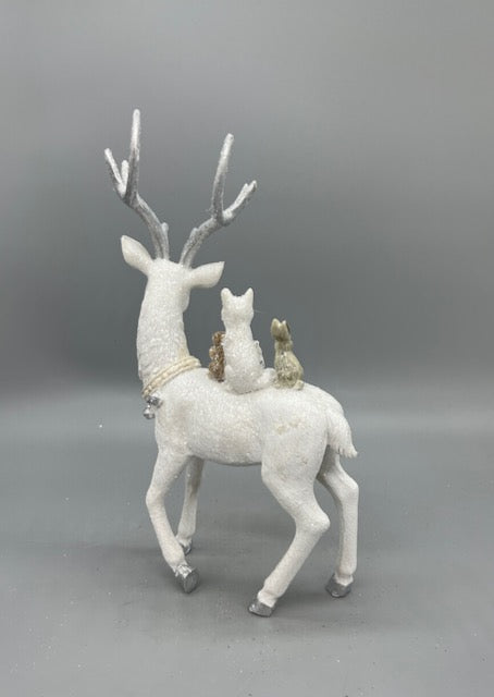 White Christmas Reindeer Figurine with Woodland Animals – Holiday Tabletop Decor (Sold Seperately)