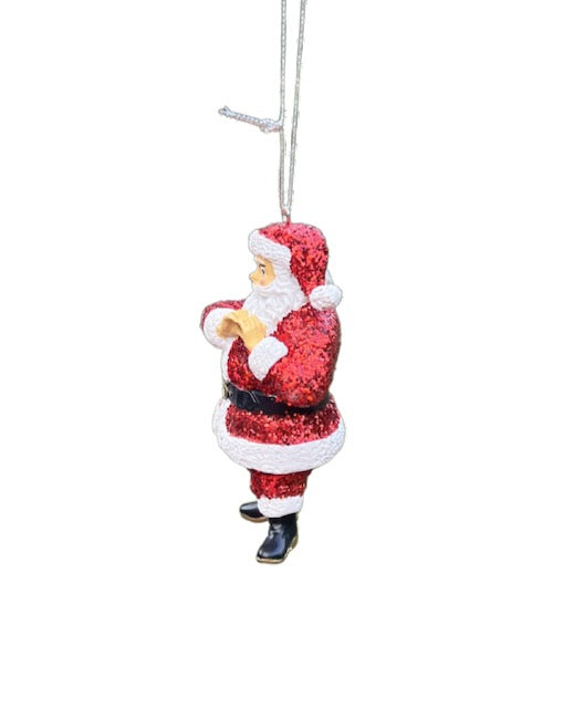 Kurt Adler Santa Ornament – Glitter Red Suit with Heart Hands T3722
