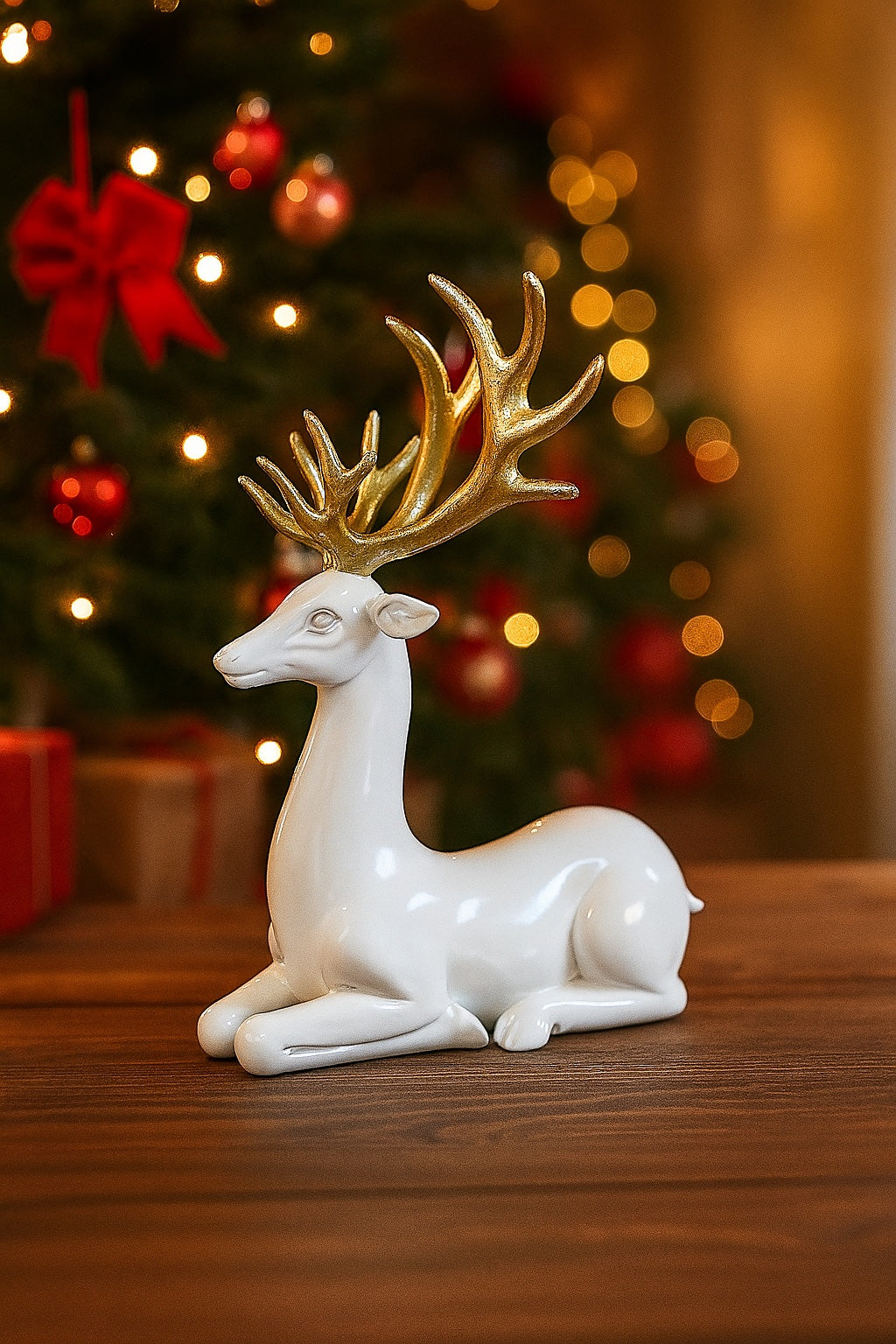 White Reindeer with Gold Antlers Christmas Decoration 8.5" - 12.5"  Sold Seperately