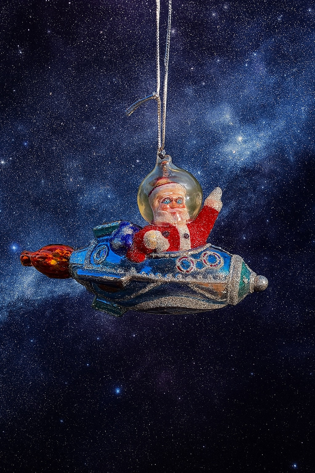 Kurt Adler Noble Gems Santa In Rocketship Glass Ornament NB1784