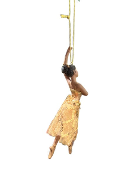 Kurt Adler African American Ballerina Ornament – Gold Sequin Ballet Dancer – Christmas Tree Décor – Sold Separately T3873