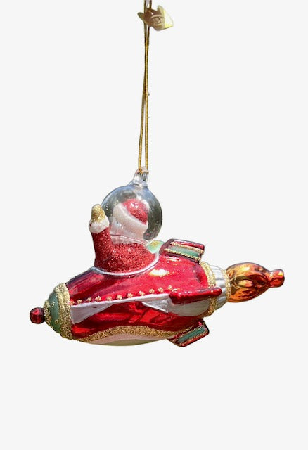 Kurt Adler Noble Gems Santa In Rocketship Glass Ornament NB1784