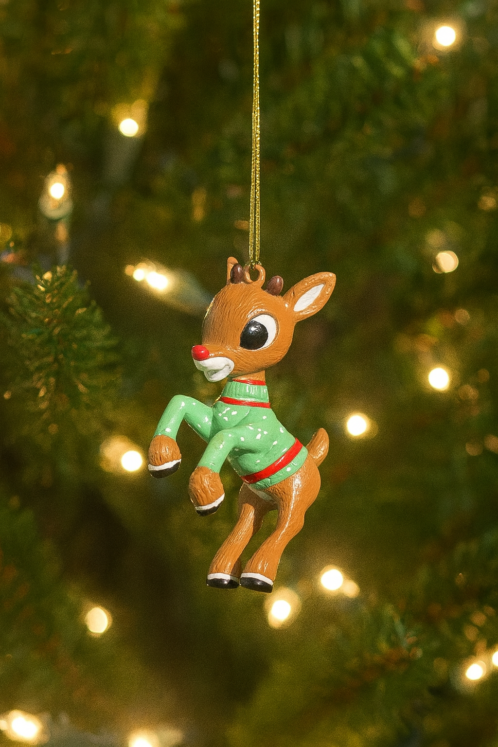 Kurt Adler Rudolph the Red-Nosed Reindeer 3.5"Christmas  Ornament with Green Sweater RU1222