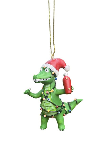 Kurt Adler 3.5" Alligator Christmas Ornament – Santa Hat with Lights or Beach Ball (Sold Separately)
