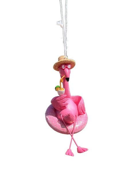 Kurt Adler 5.5" Flamingo Christmas Ornament with Sun Hat and Tropical Drink T3850