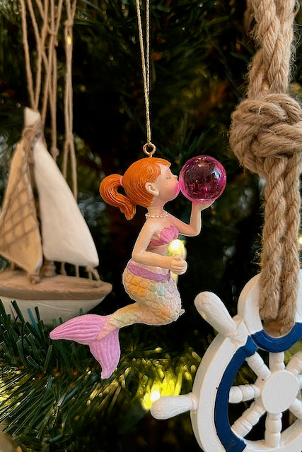 Whimsical Characters Blowing Bubbles Christmas Ornament Mermaid Unicorn Dolphin
