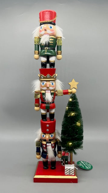 Kurt Adler Battery Operated Stacked Nutcracker with Tree 18 Inch Multicolor