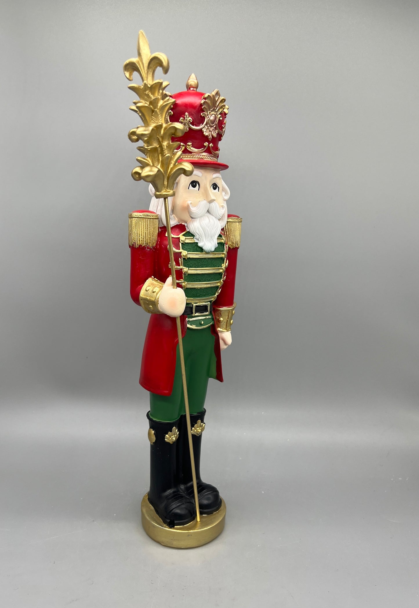 Red, Green and Gold 15.5" Nutcracker Soldier King with Staff Christmas Figurine  97273